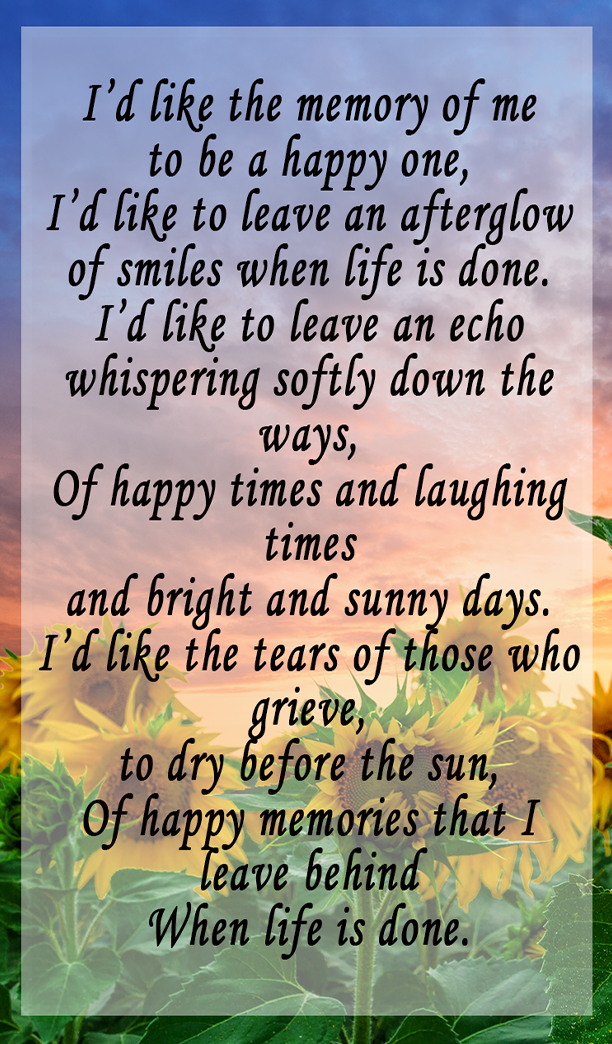 Sunflower Memorial Card