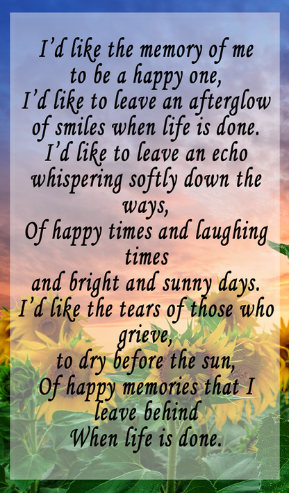 Sunflower Memorial Card