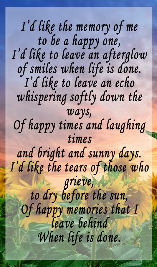 Sunflower Memorial Card